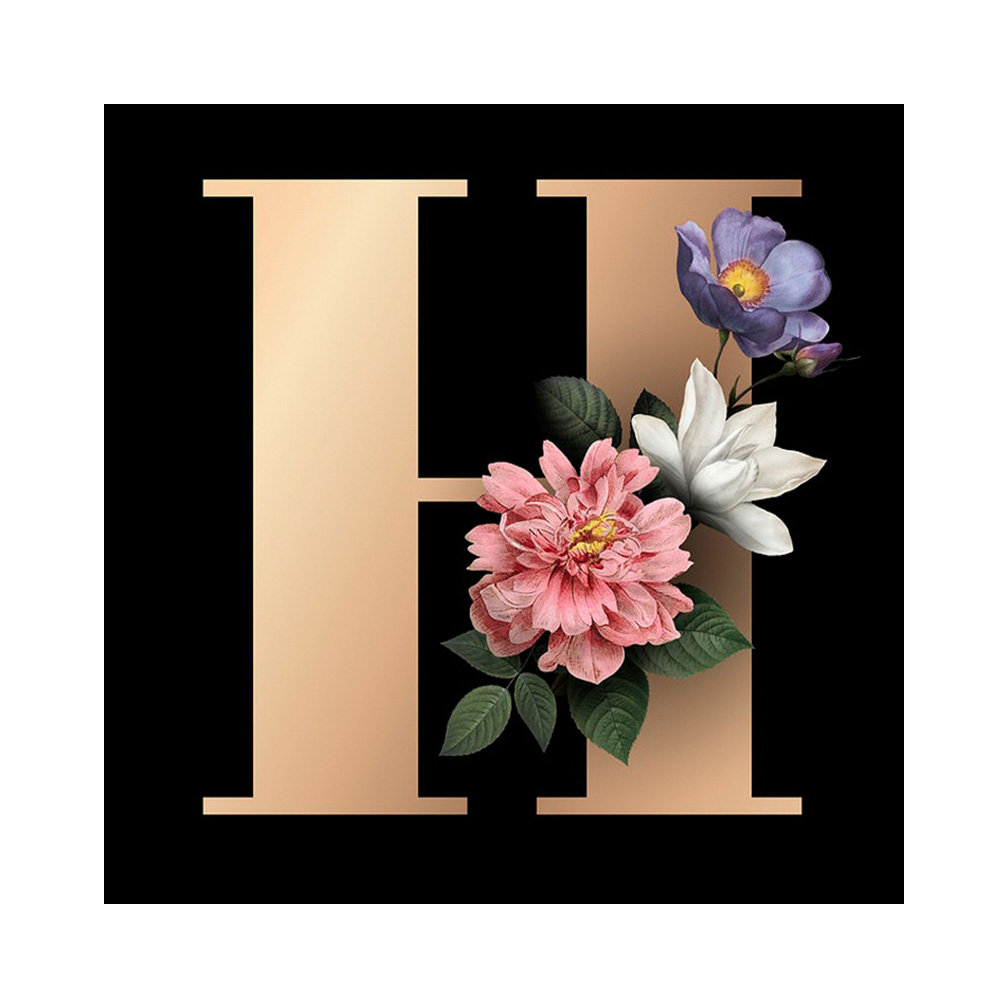 Flower Letter H 30*30cm(canvas) full round drill diamond painting