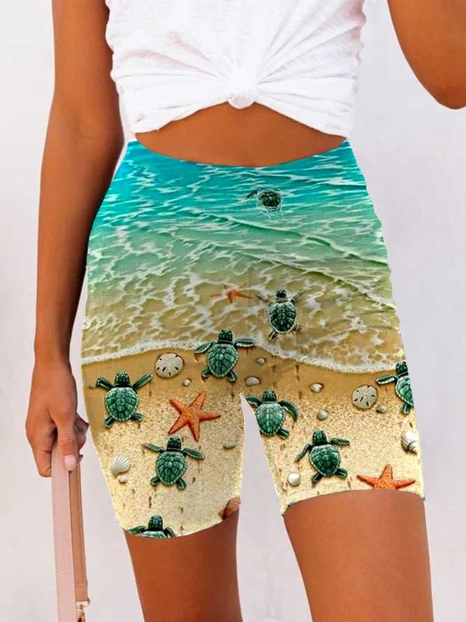 Women's Resort Turtle Print Legging Shorts