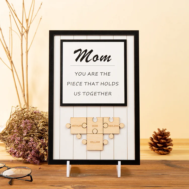 Mom Puzzle Sign Personalized 4 Names Wooden Sign Family Gifts