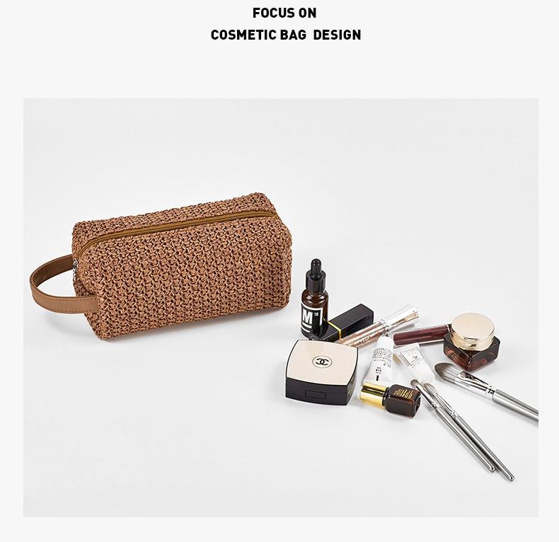 Women's grass material large-capacity portable travel toiletry bag cosmetic bag