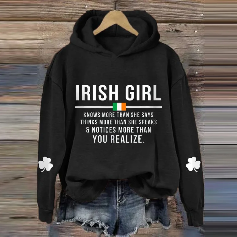 St. Patrick's Day Irish Girl Print Hoodie