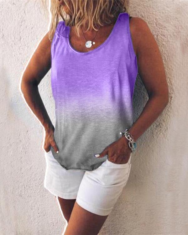 Women Casual Gradient Print Color Sleeveless Vests Tops
