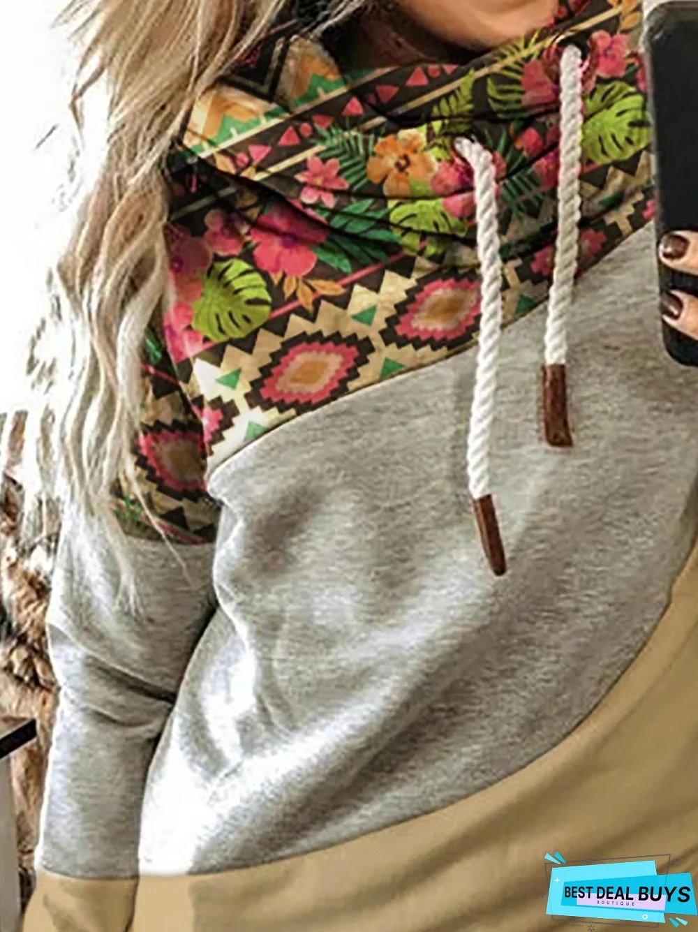 Color-Block Long Sleeve Solid Shift Sweatshirt