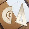 18K Gold Geometry Set with Thicken Durable Straight Ruler 15cm, Square Triangle Ruler, Protractor Ruler Angle Measure Tool, Stationery Math Gift for Students and Children
