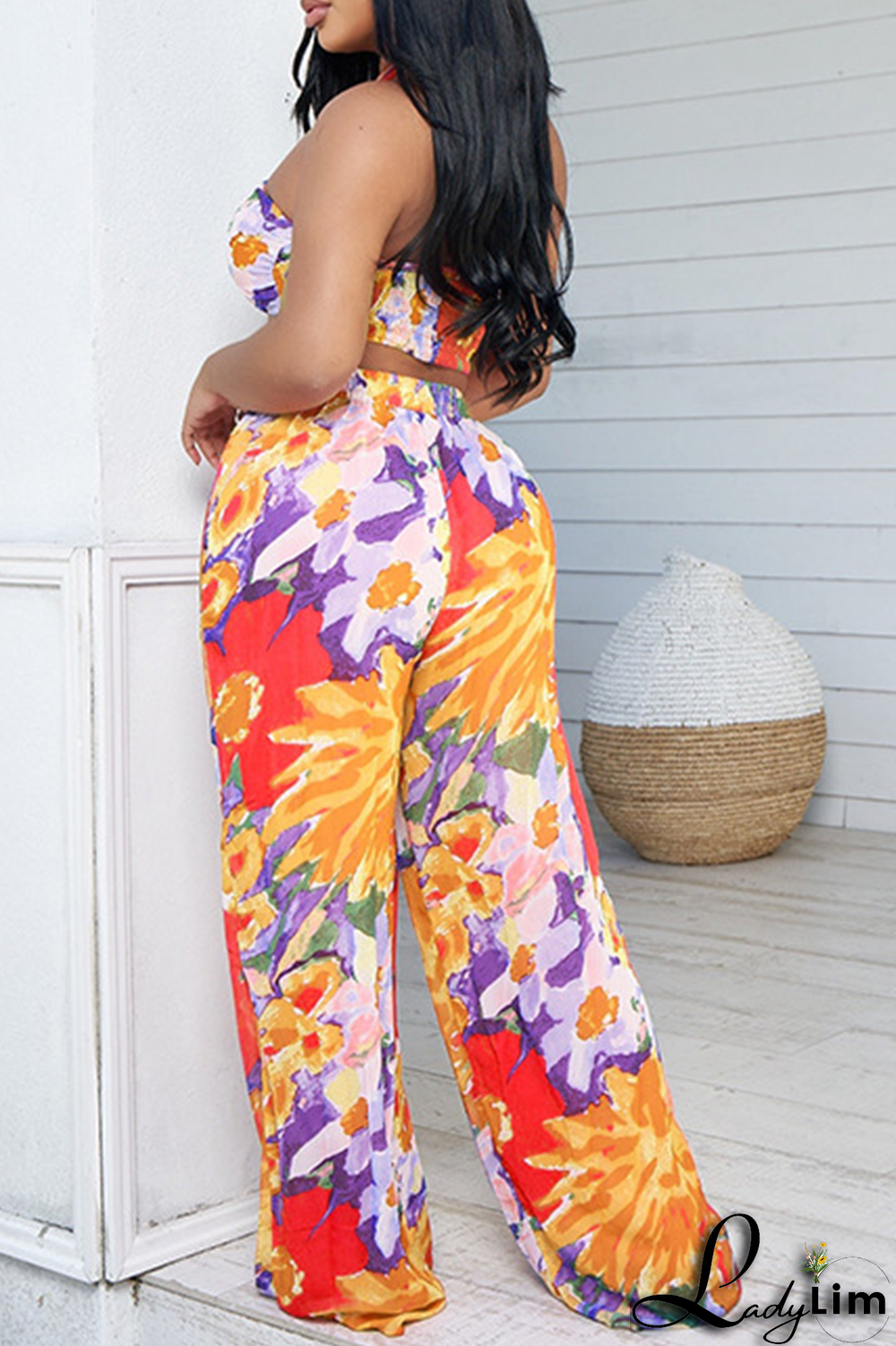 Rose Red Casual Print Patchwork Strapless Sleeveless Two Pieces