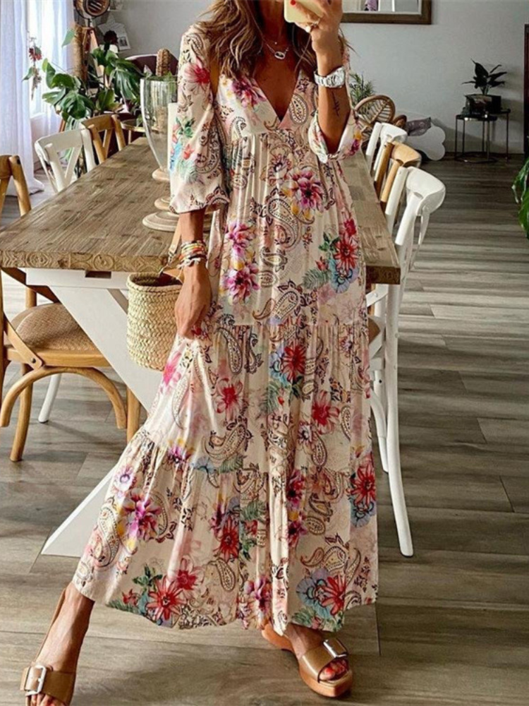 Paisley Floral Print Loose A-line Maxi Dress