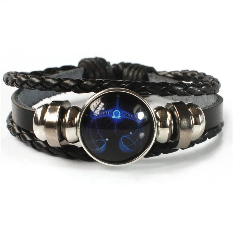 Zodiac Signs Cowhide Bracelet Leather Rope Braided Bracelet
