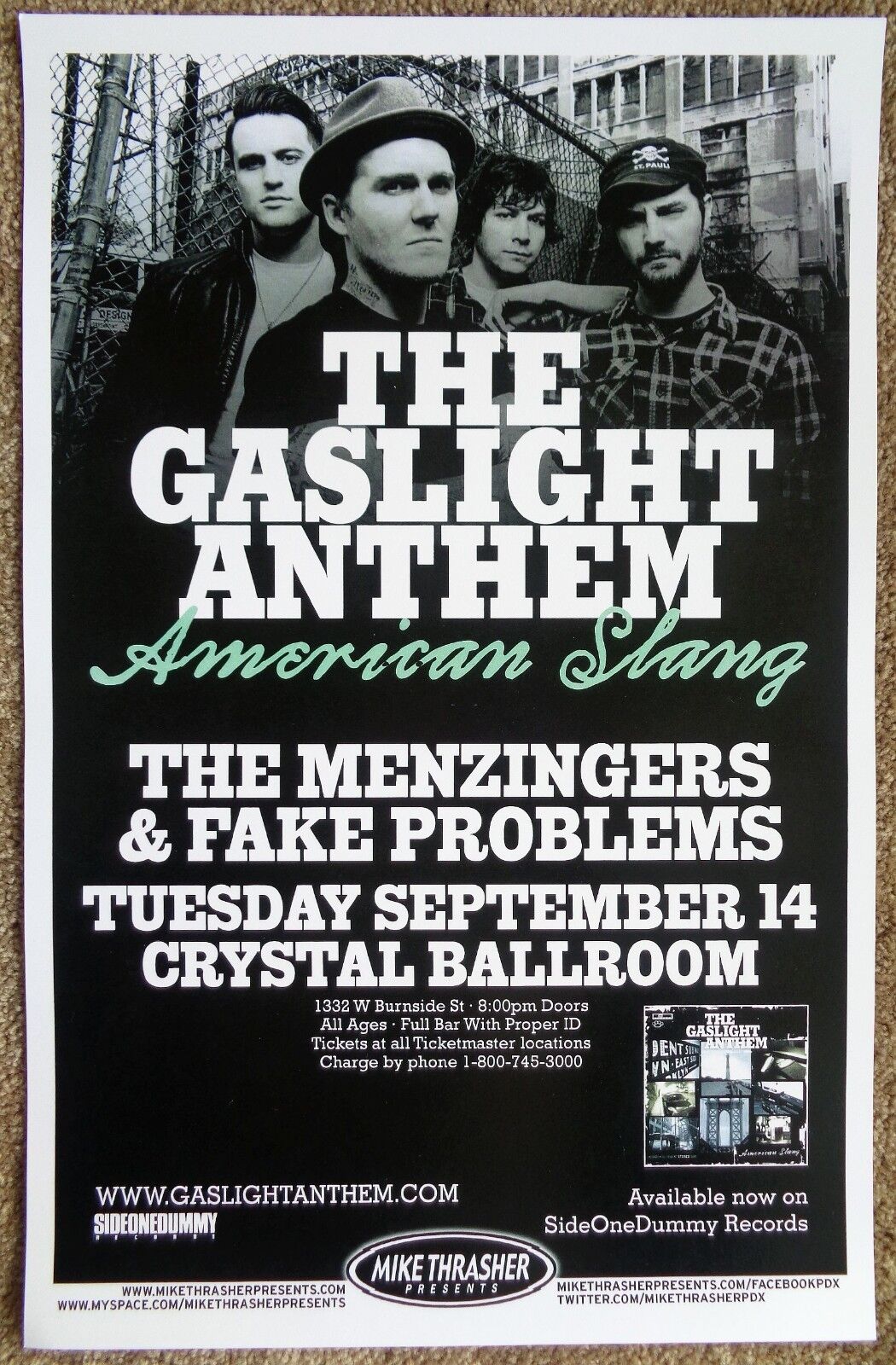 GASLIGHT ANTHEM 2010 Gig POSTER Portland Oregon Concert