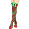 Women's Christmas Festival Bowknot Ball Striped Long Socks 