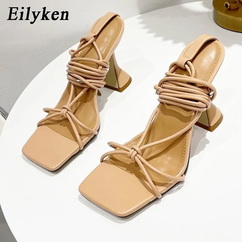 Eilyken 2022 New Design Ankle Strap Sandals Women Square heel Party Lace-Up Summer Strange Style Sandal Shoes size 41 42