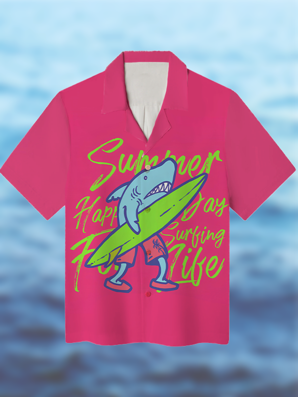 Men's Shark Surfing Art Print Shirt