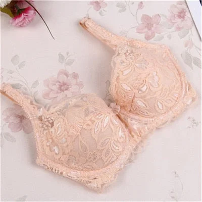 SVOKOR Women Bras Fashion Casual Sexy V-neck Solid Color Chest Pad Lace Sling Nylon Breathable Elasticity Comfortable Women Bras