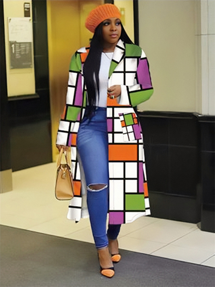 Elegant Printed Double-breasted Long Coat | 168DEAL