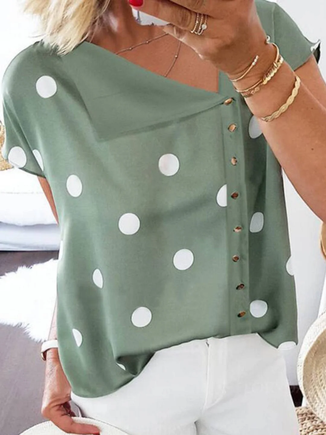 Short Sleeve Buttoned Cotton Shirts & Tops