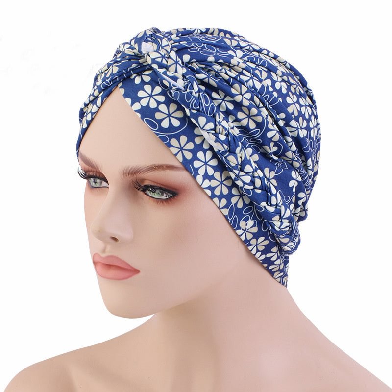 Women's Floral Printed Folk-custom Folds Baotou  Hat