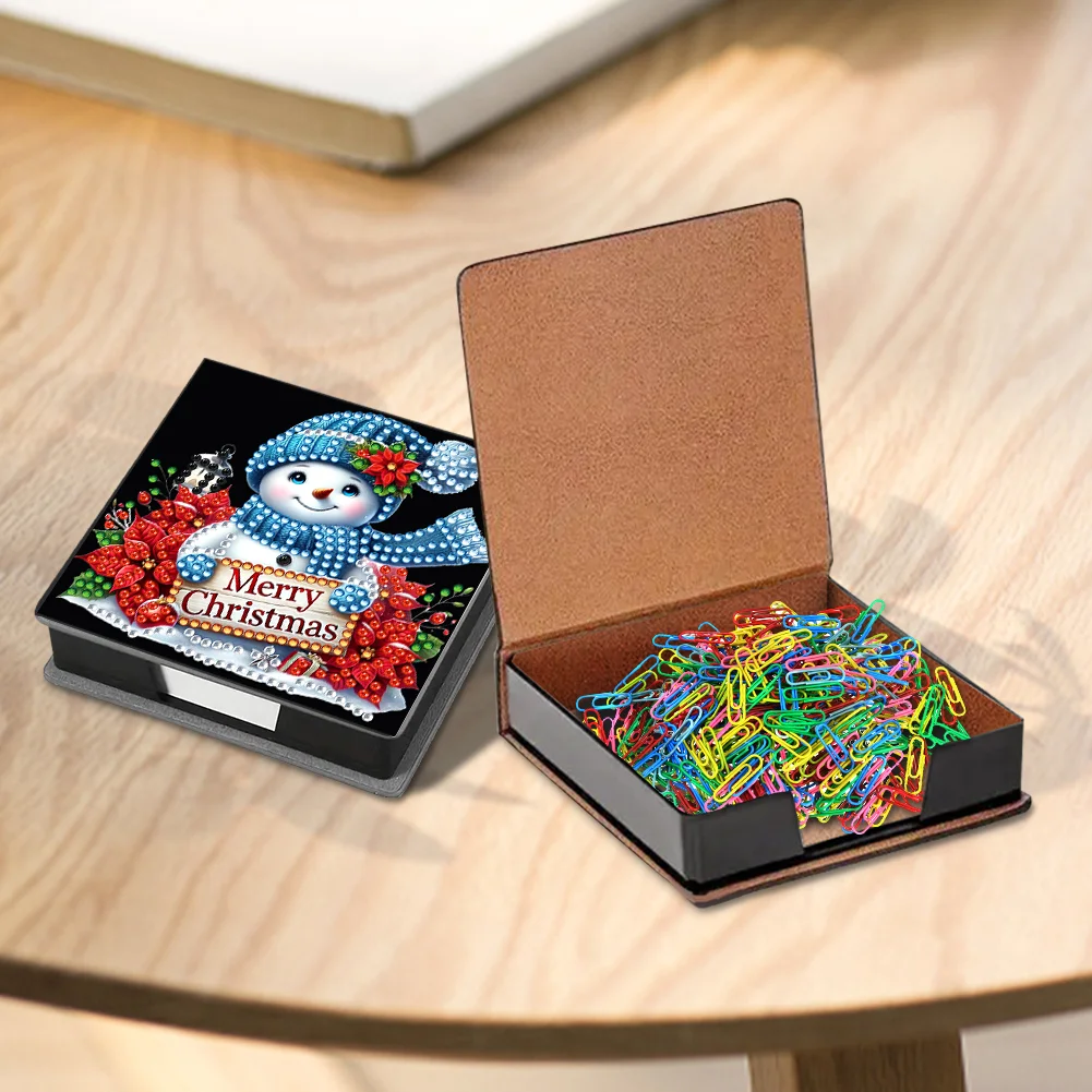 5D DIY PU Snowman Diamond Painting Notecard Box Gem Art Sticky Note Holder