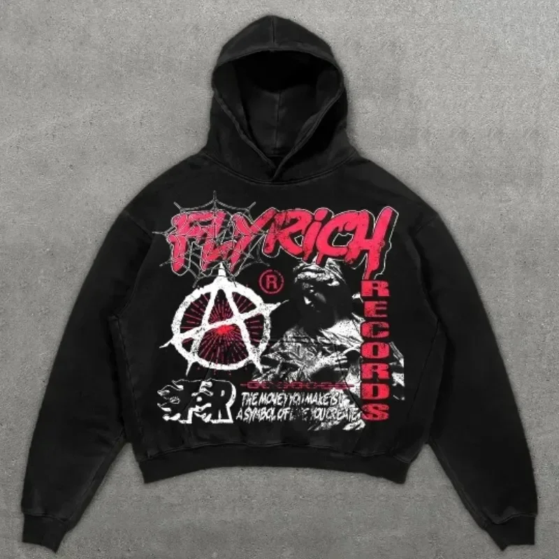 Aonga Hip-hop dark goth mummy retro pattern printed hoodie women's y2k baggy fashion Harajuku pullover casual long-sleeved sweatshirts aonga