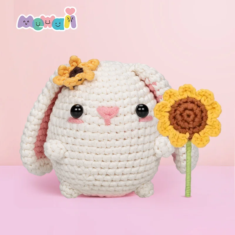 Mewaii Crochet Kits For Beginners Crochet Animals Complete DIY Knitting Bunny&Sunflower Kit