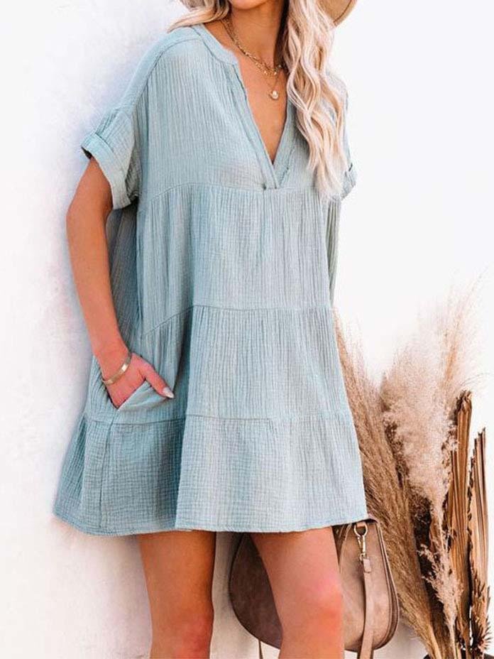 Women's Short Sleeve V-neck Mini Dress