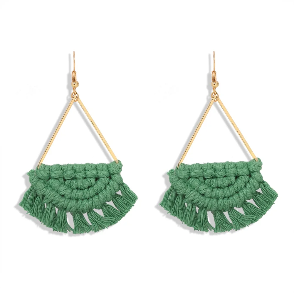 Dvacaman Ethnic Handmade Weave Macrame Earrings Cotton Thread Feather Fringe Tassel Earrings Wedding Jewelry Women Accessories