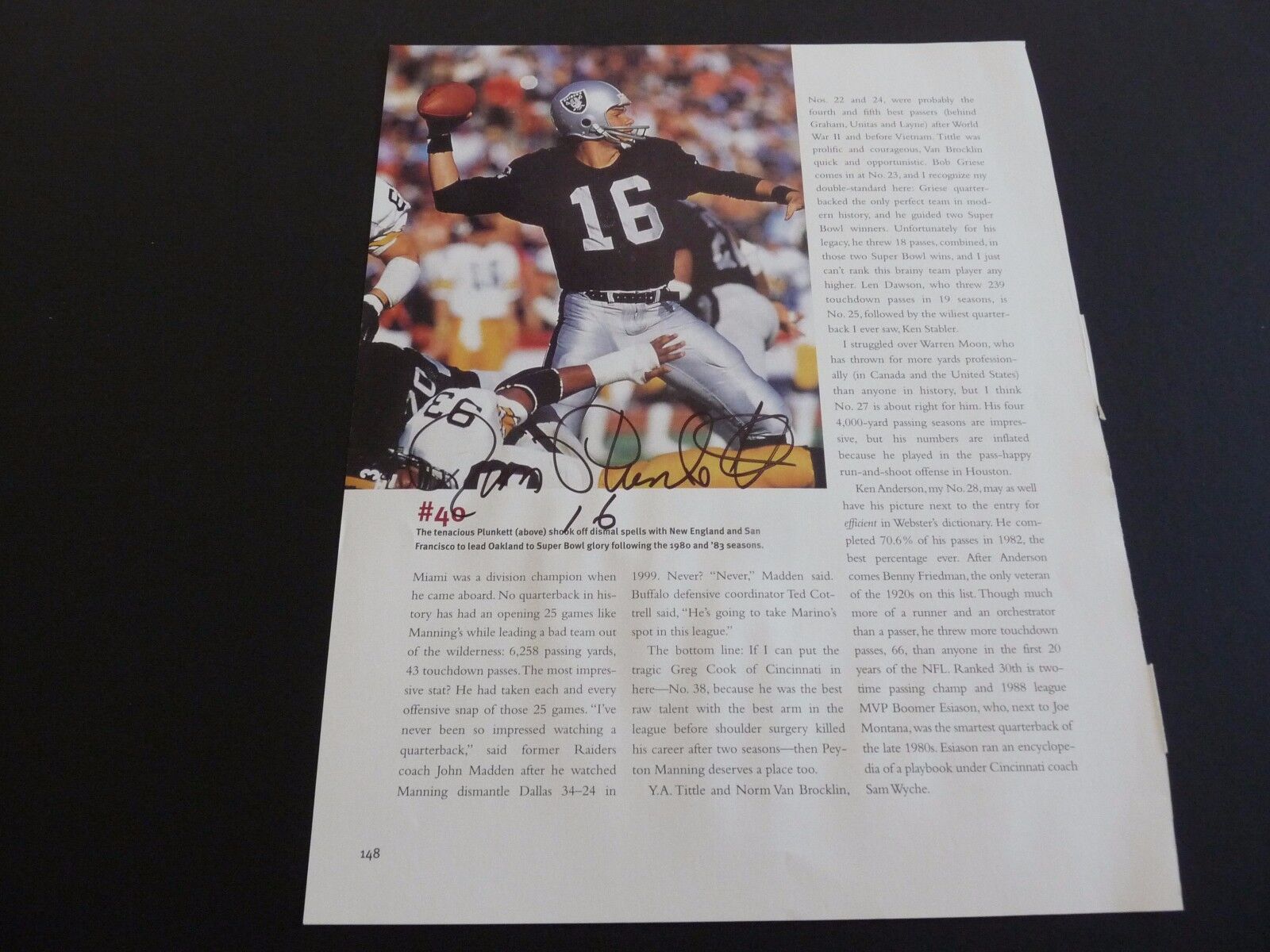 Jim Plunkett Signed Football 9x11 Magazine Photo Poster painting PSA Or Beckett Guaranteed F3