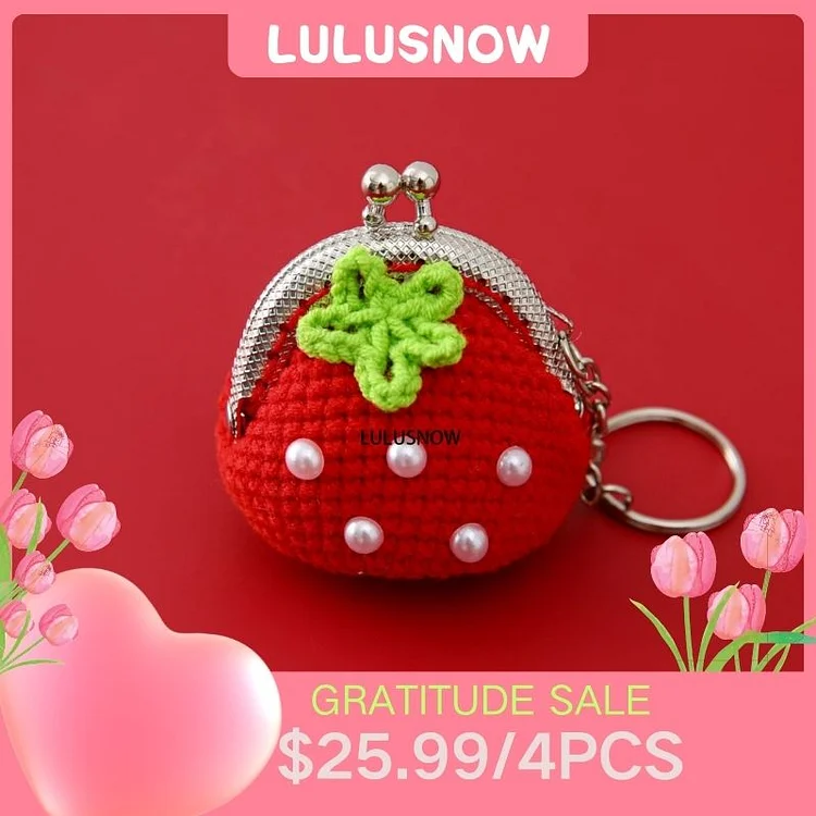 Lulusnow Handmade Strawberry Small Money Pouch Crochet Coin Purse Keychain Bag Pendant Gift for Her/Friend/Kids/Christmas/Easter