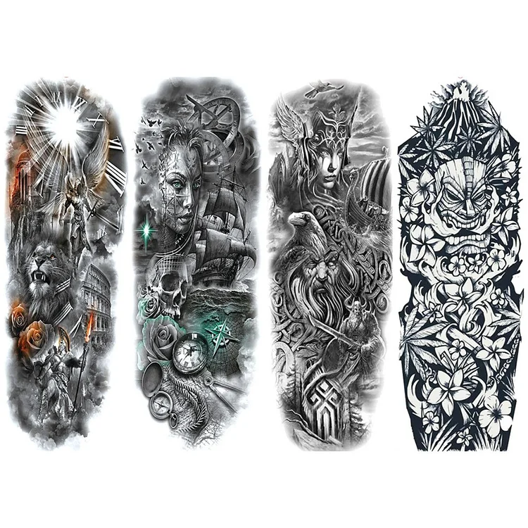 4 Sheets Viking Warriors Full Arm Sleeves Temporary Tattoos