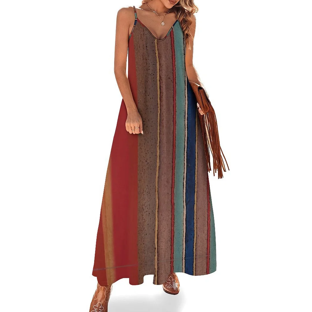 Style & Comfort for Mature Women Plus Size Printed Sling Casual Women Maxi Dress in Pattern Striped, Blue, Red, Brown