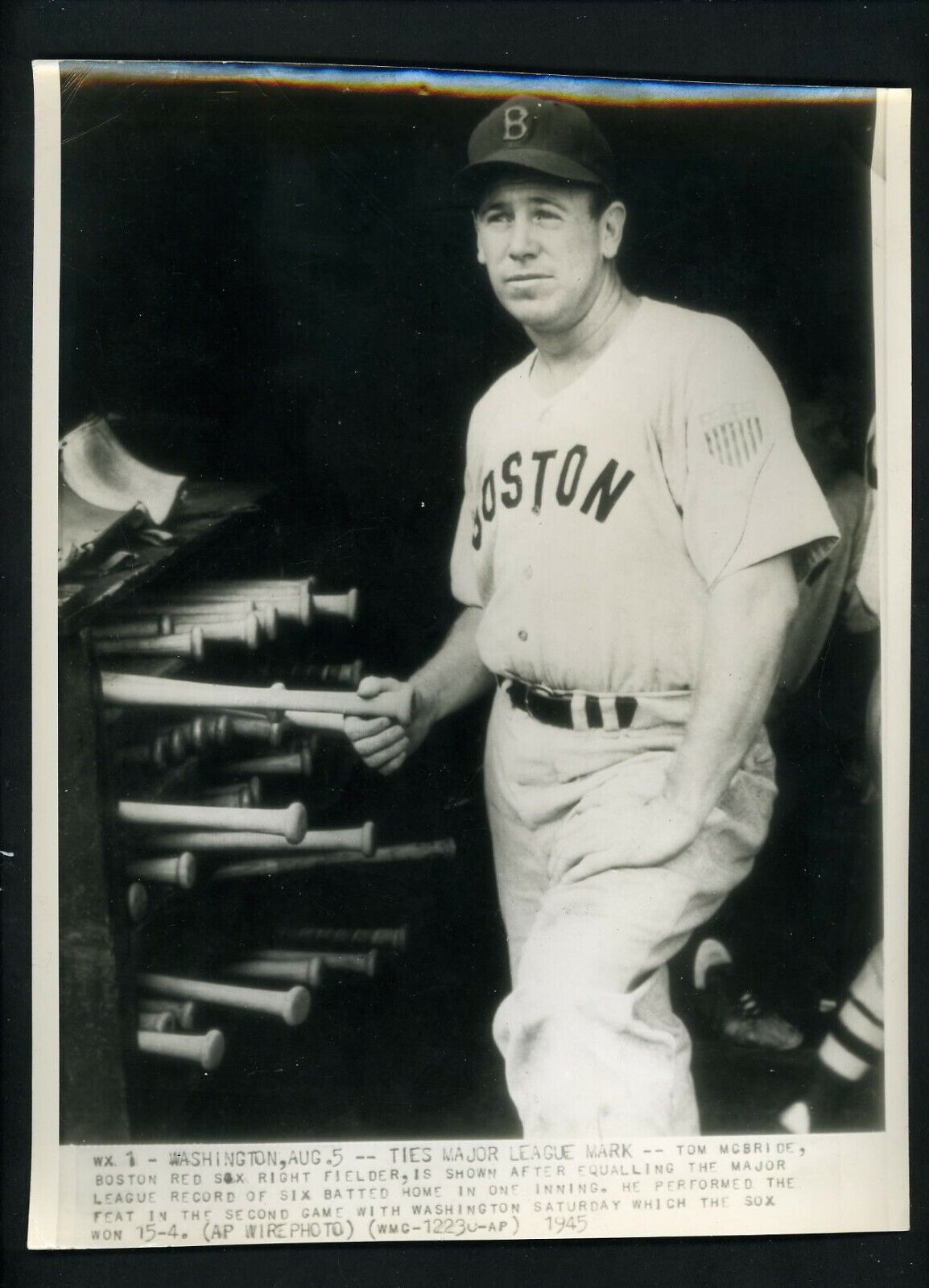 Tom McBride 1945 Press Photo Poster painting Boston Red Sox