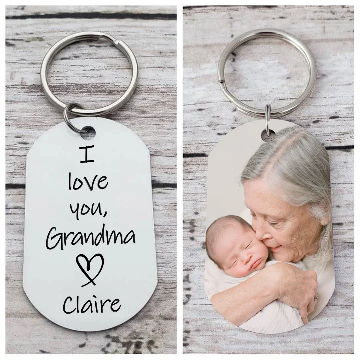 Custom Photo Keychain I Love You Grandma/Granny/Grandpa/Mom/Mama/Nana