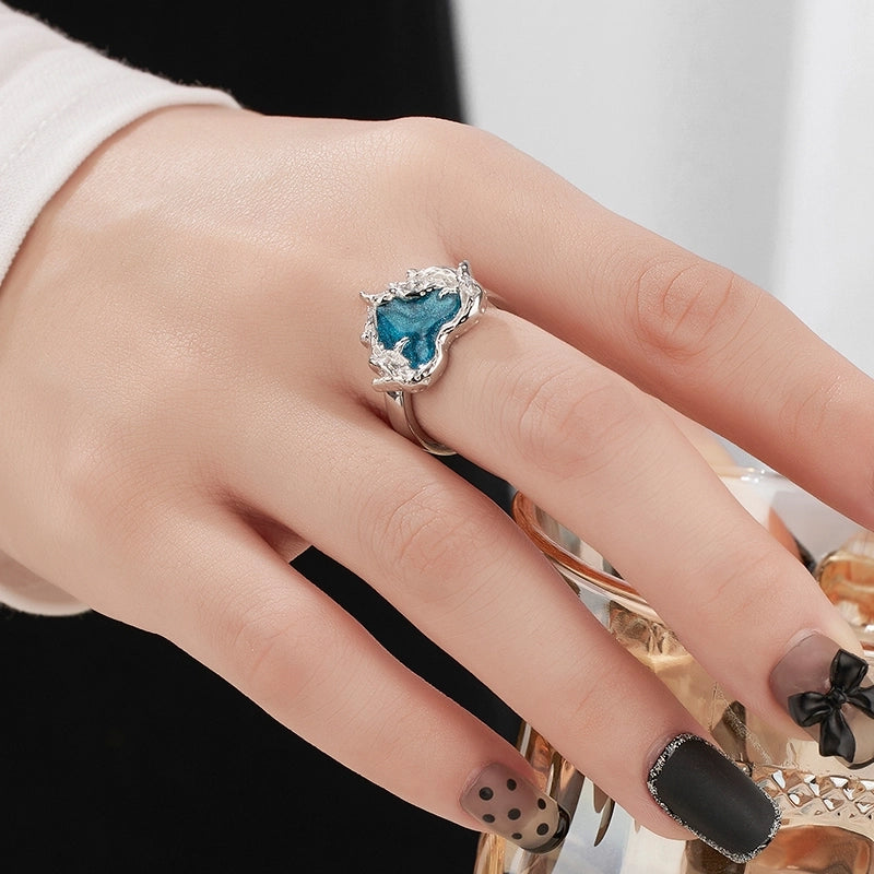 White Gold Plated 925 Sterling Silver Heart Shape Open Rings