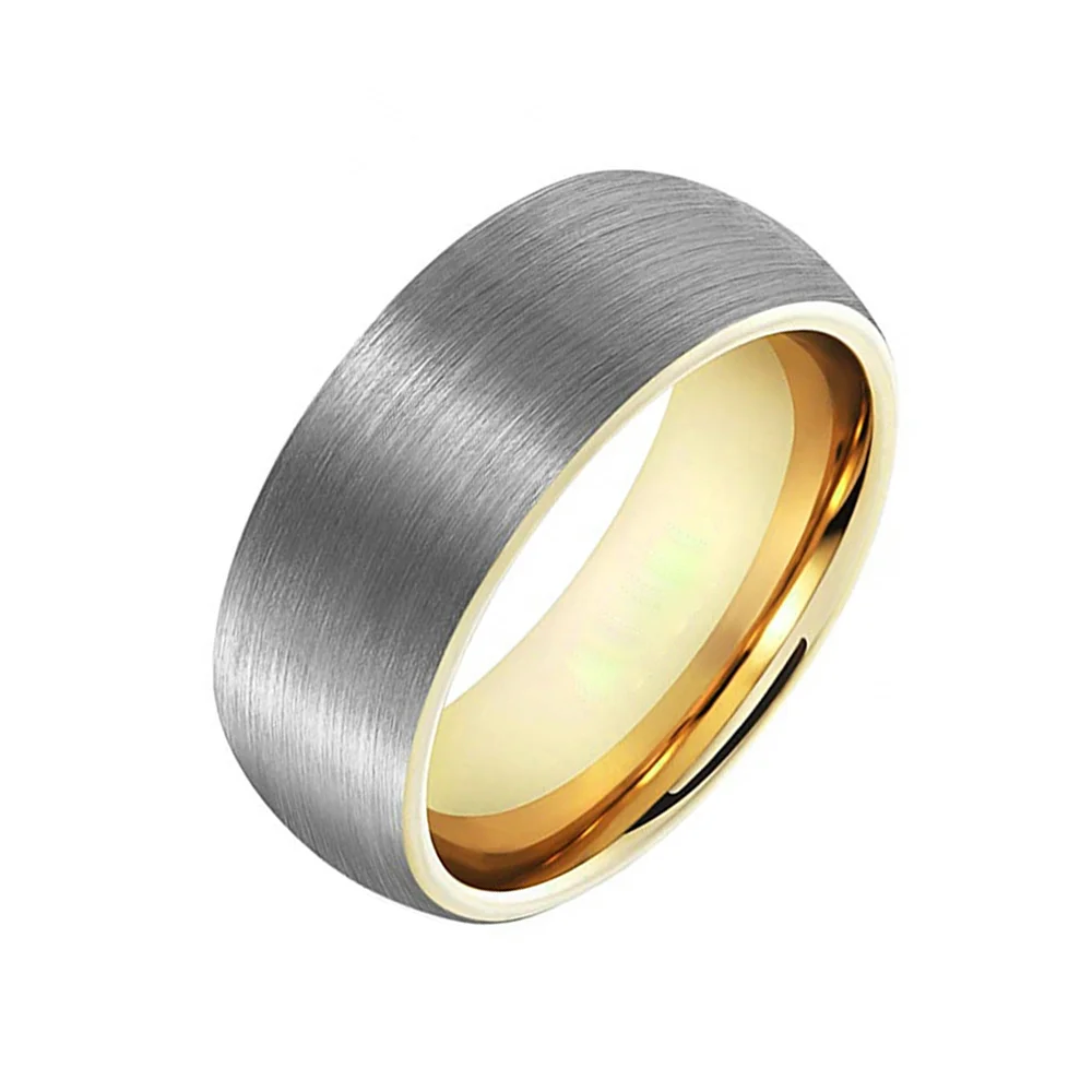 6MM 8MM Domed Brushed Gold Plated Tungsten Carbide Men Wedding Bands