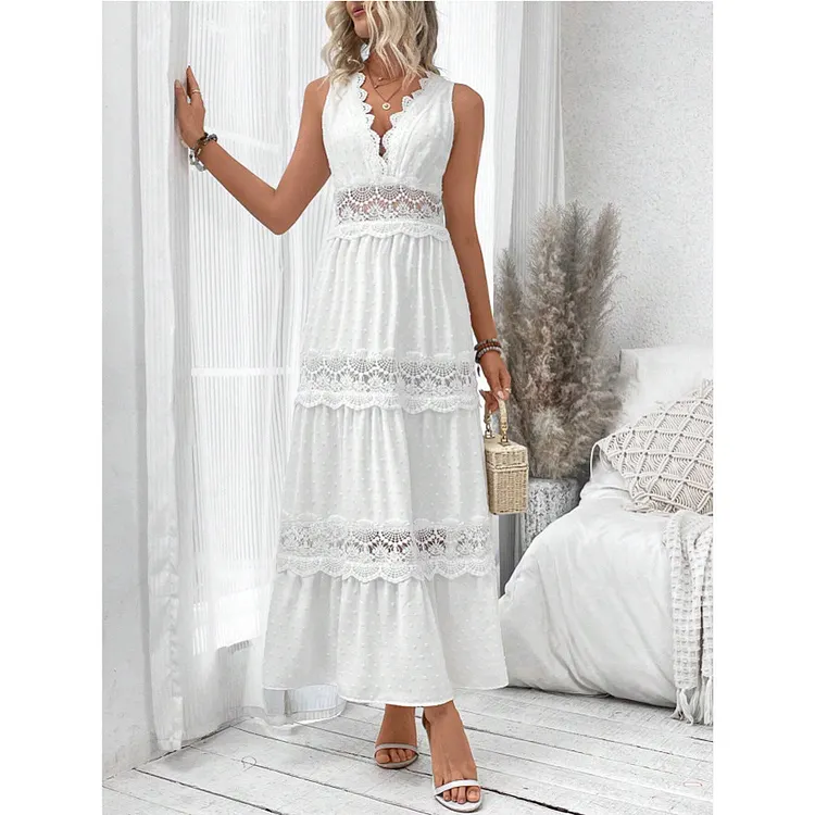 Women's Lace-Paneled V-Neck Sleeveless Dress