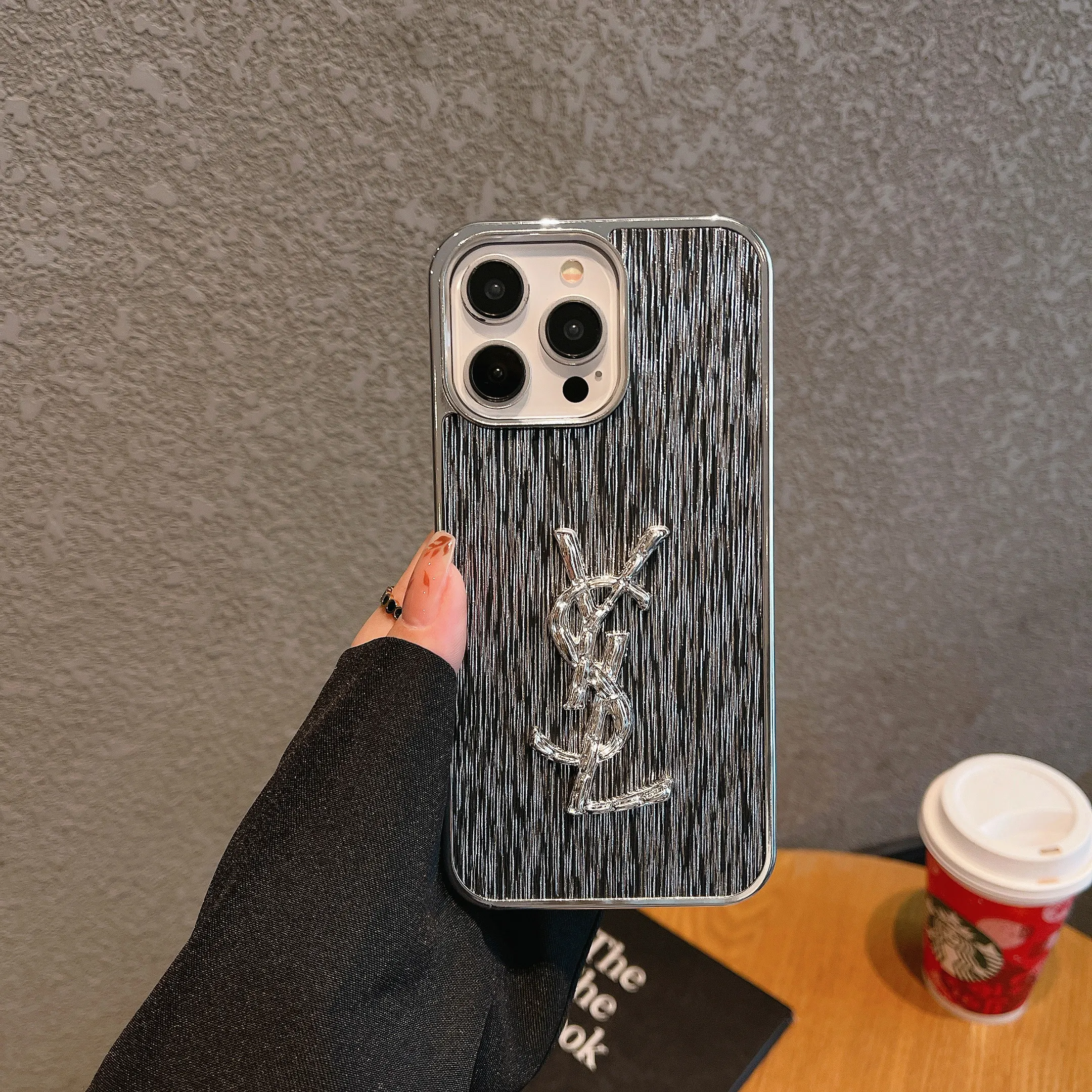 YSL Fashion Logo Brushed Alloy Electroplating Apple iPhone Case