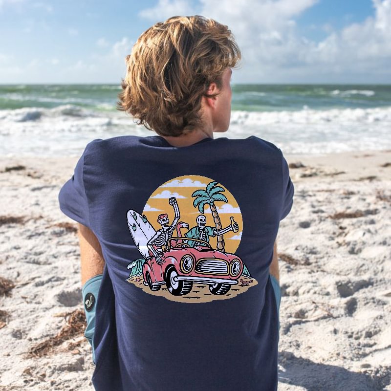 Skeletons Beach Print Fashion T-shirt