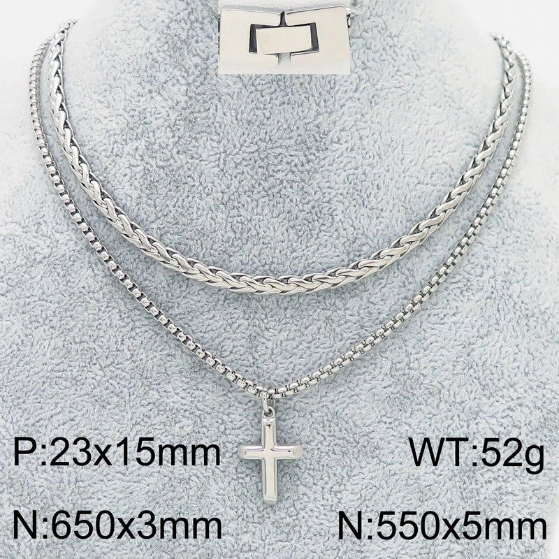 Minimalist Cross 304 Stainless Steel 18K Gold Plated Men's Double Layer Necklaces