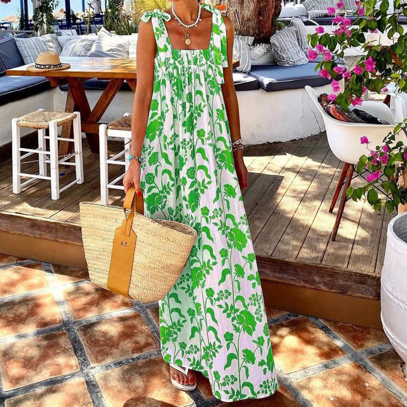 Rotimia Summer Resort Style Printed Sling Dress