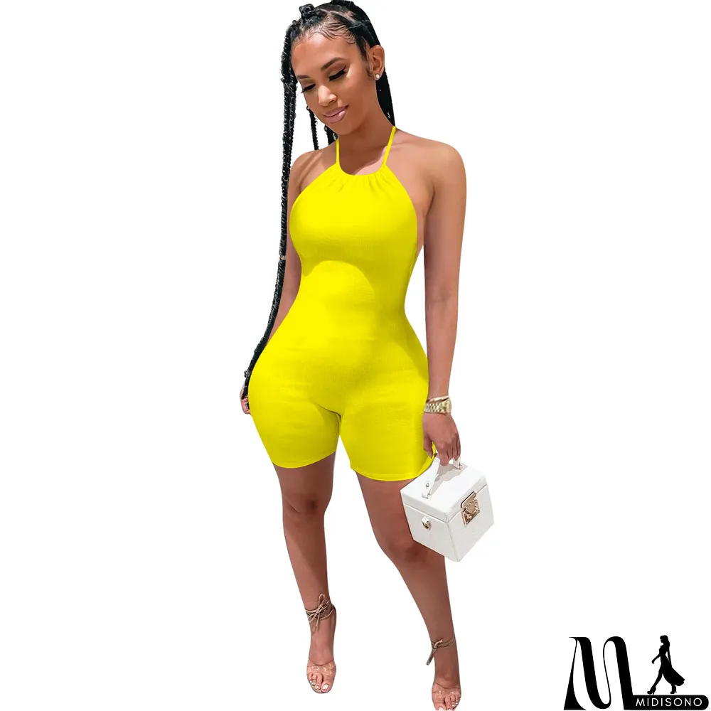 MidiSono - Women's Lace-Up Rib Backless Sexy Jumpsuit