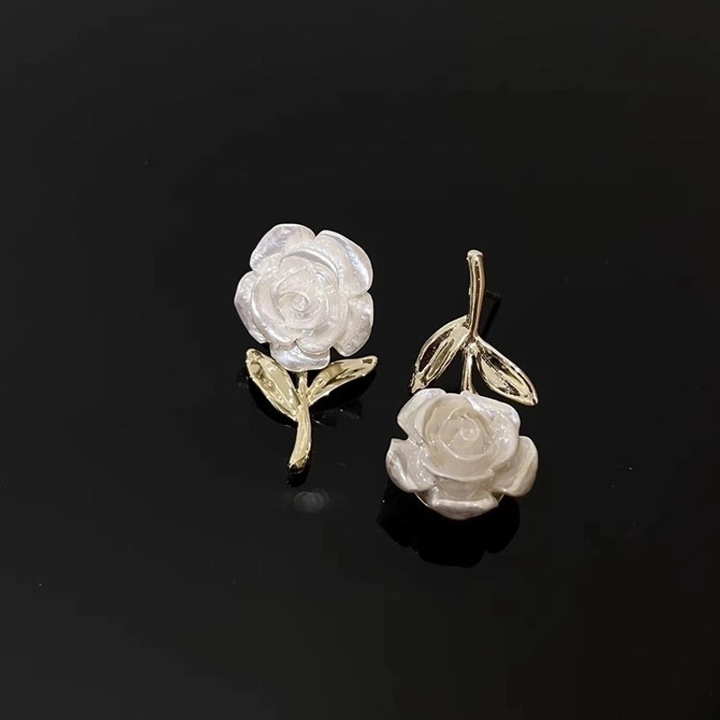 3 Pieces Sweet Heart Shape Rose Flower Inlay Imitation Pearl Alloy Rhinestones Earrings