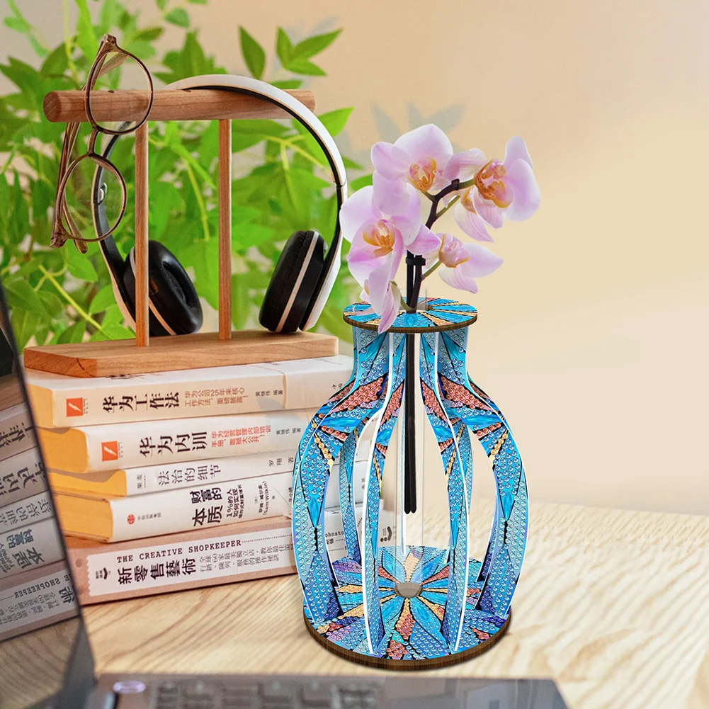 DIY Wood Mandala Diamond Painting Flower Vase Ornaments for Home Office Decor