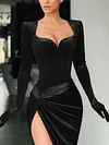 Bandeau Split-Side Asymmetric Pleated V-Neck Long Sleeves With Gloves Evening Dress
