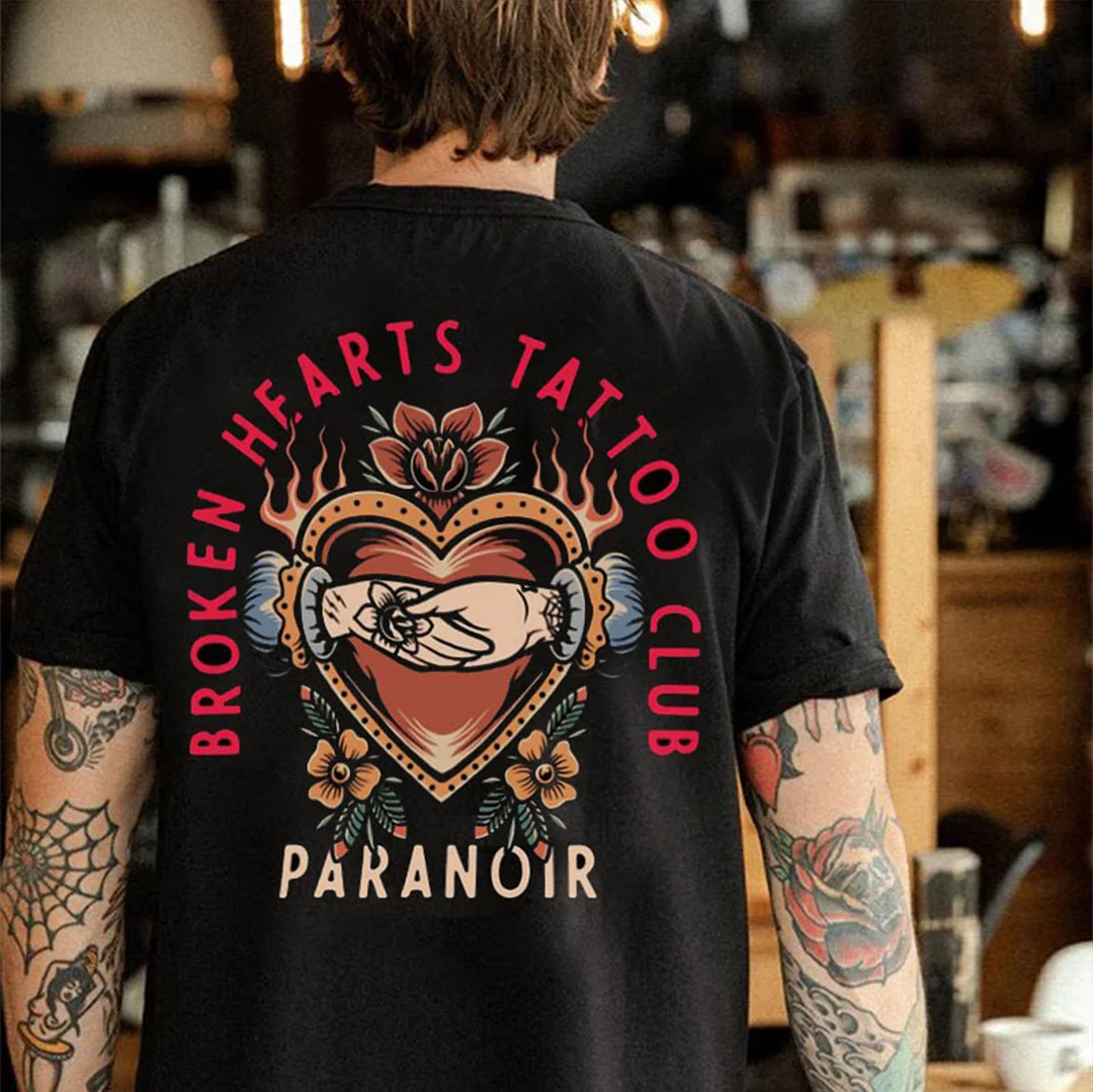 BROKEN HEARTS TATTOO CLUB Heart Graphic Black Print T-shirt