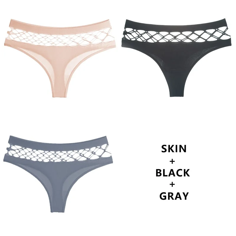 TERMEZY 3Pcs/Lot Hollow Out Lingerie Europe Seamless Sexy Panties Women  Elasticity Underwear Temptation Middle-waist G String