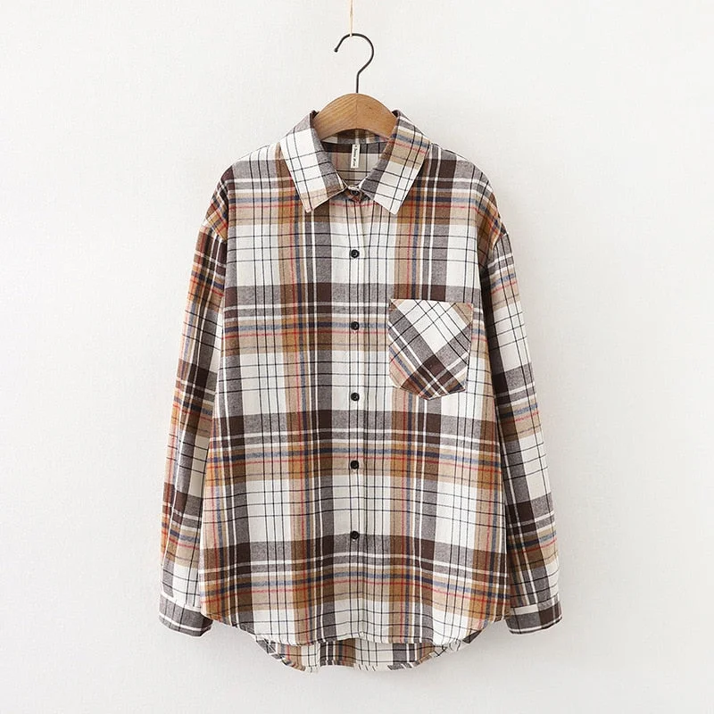 2021 New Loose Design Cotton Plaid Shirt Women Young Style Long Sleeve Blouses Casual Shirts Lady Tops Clothes Blusas