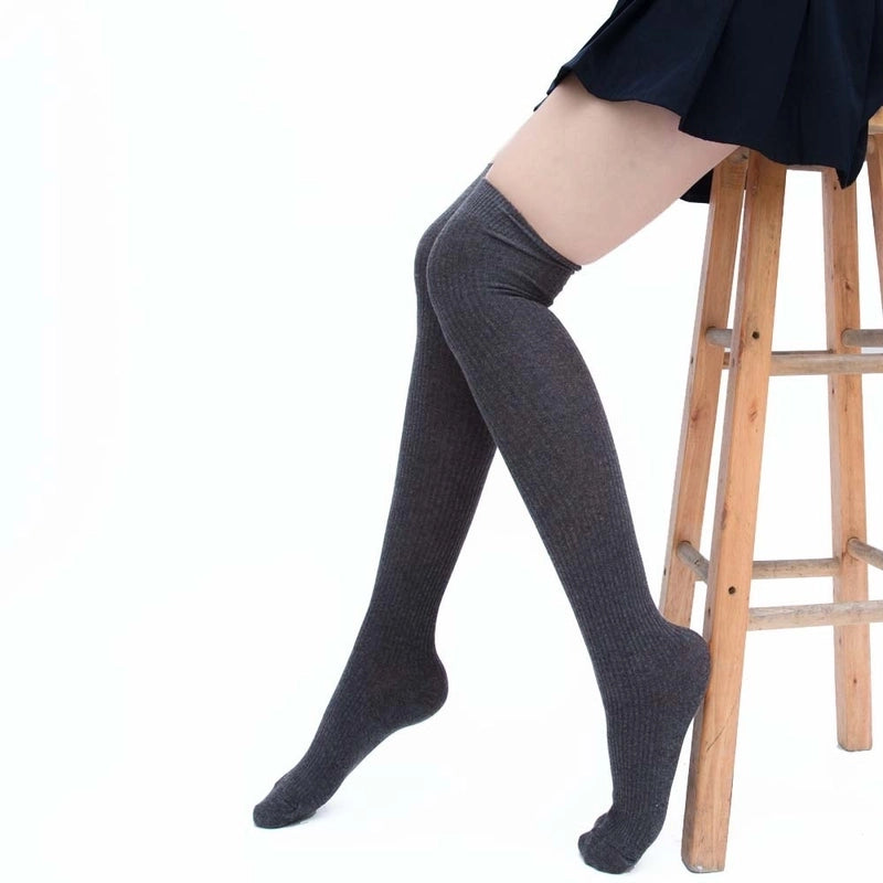 Women’s Basic Solid Color Cotton Blending Jacquard Socks Over The Knee Socks