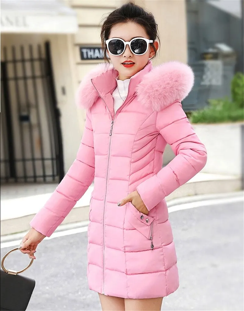 Winter Female Long Jacket Winter Coat Women Fake Fur Collar Warm Woman Parka Outerwear Down Jacket Winter Jacket Women Coat N204