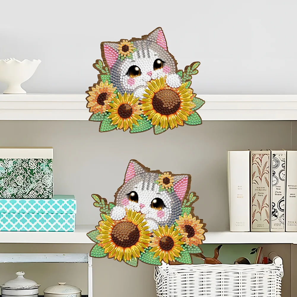 2Pcs Sunflower Cat Diamond Painting Door Corner Sign Rhinestone Door Frame Decor