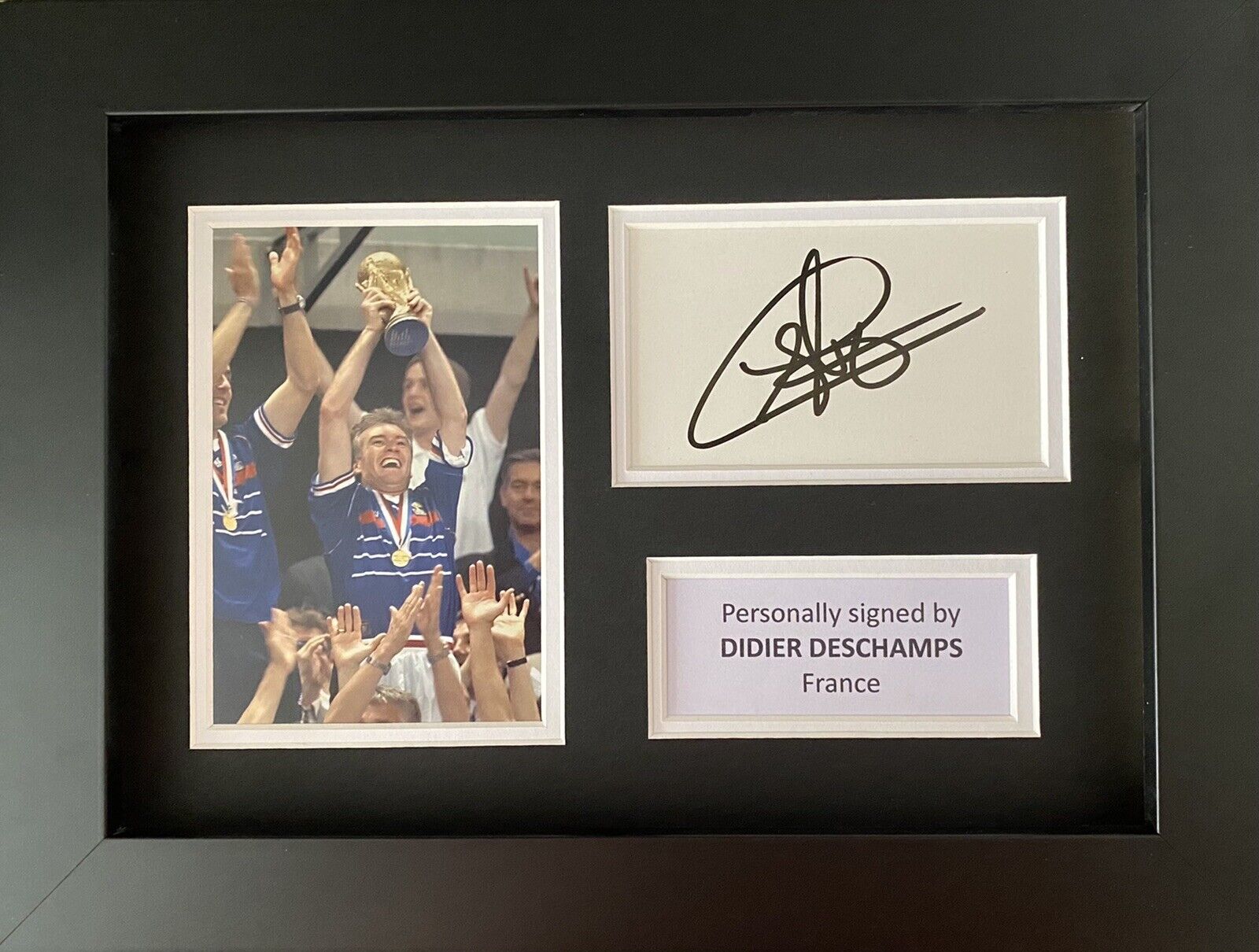 Didier Deschamps Hand Signed White Card In A4 France World Cup 98 Frame Display