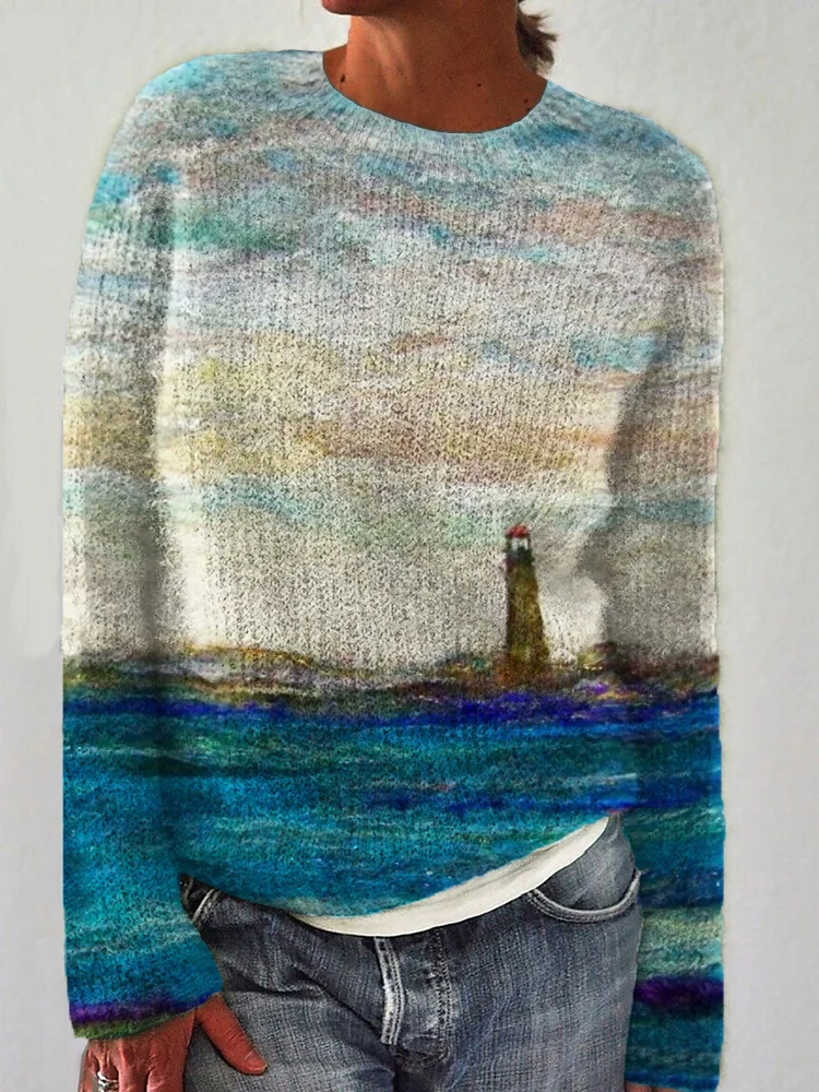 Leuchtturm-Meerblick-Wollkunst-Gemütlicher Strickpullover