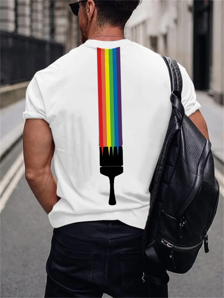 Unique Rainbow Brush Graphic T Shirt